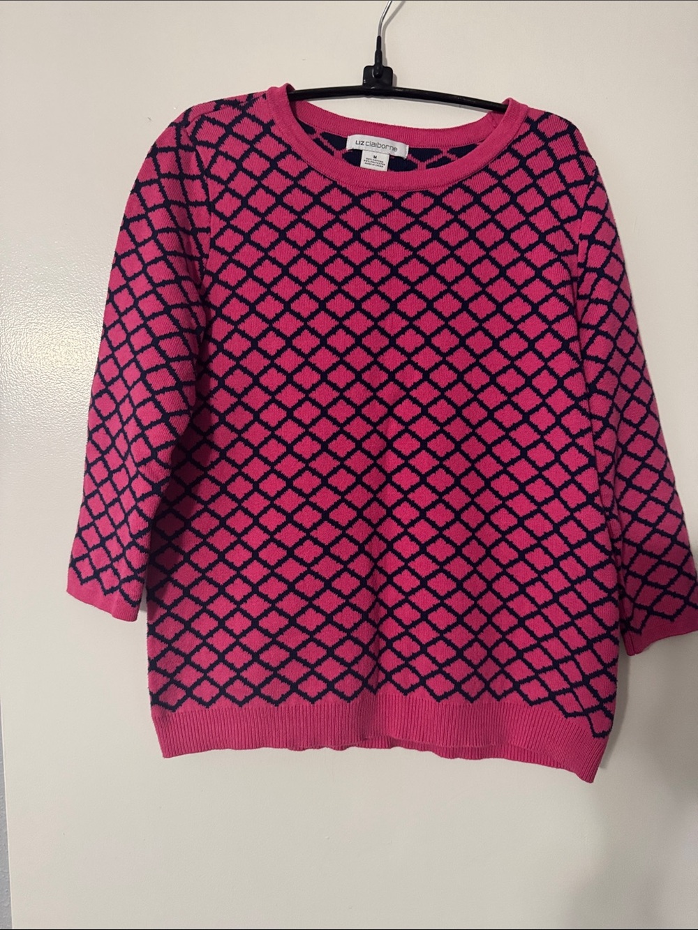 Liz Claiborne Hot Pink Sweater with Black Lattice Pattern